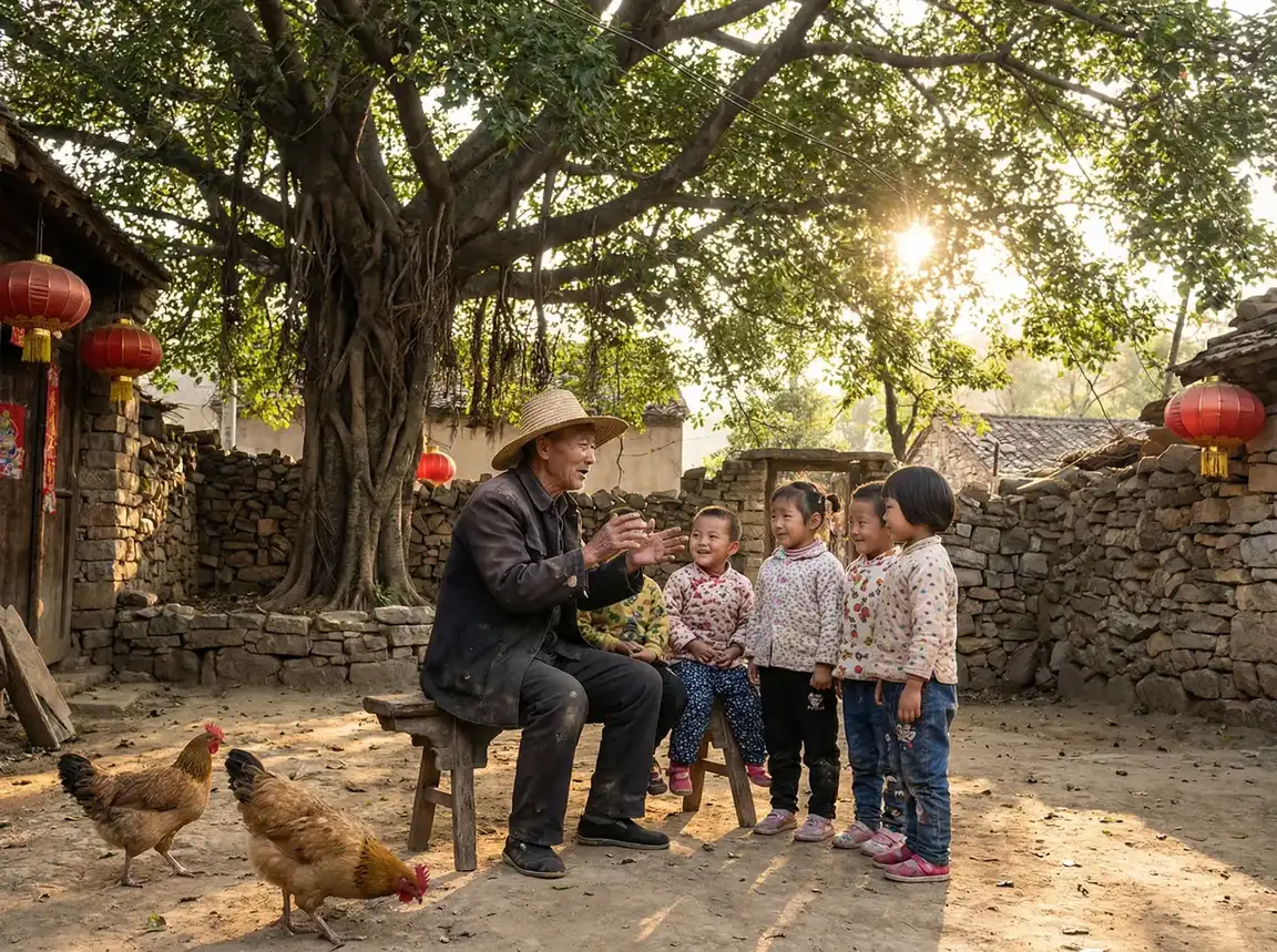 老人在大榕树下给孩子们讲故事 - 蓝色大海的传说在线 乡村记忆